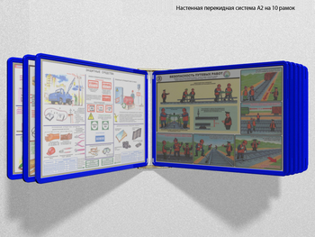 Настенная перекидная система а2 на 10 рамок (синяя) - Перекидные системы для плакатов, карманы и рамки - Настенные перекидные системы - Магазин охраны труда и техники безопасности stroiplakat.ru